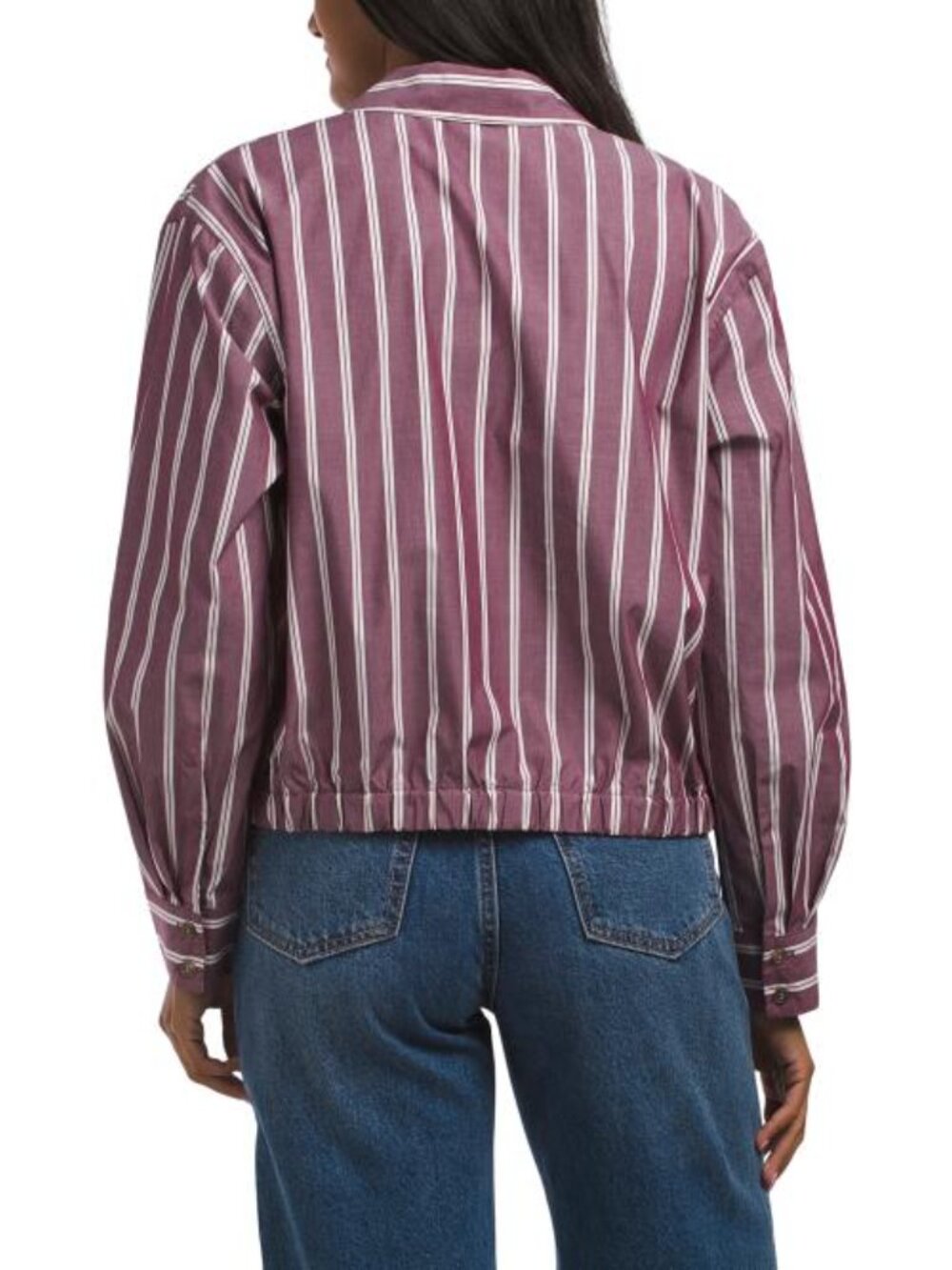 JANE & DELANCEY Cotton Wide Road Striped Cropped Long Sleeve Shirt - Picture 2 of 4